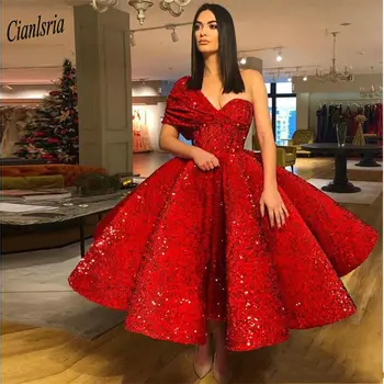 Raudona Vieną Petį Musulmonų Kamuolys Suknelė Vakarinę Suknelę 2020 Arbata Ilgis Blizgučiais Islamo Dubajus Kaftan Saudo Arabų, Vakaro Suknelės, Šaliai