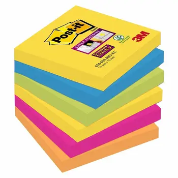 Rašyti®Super Lipnus Sticky pad 76x76mm ryškių įvairių spalvų ir neoninės, pakuotėje 6, 90 lapų
