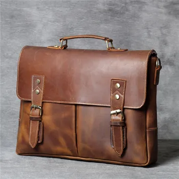 Retro paprasta vyriški natūralios odos Verslui portfelis pirmojo sluoksnio odos nešiojamas krepšys vyrų dienos ruda petį krepšys