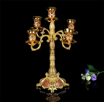 Retų senovinių metalo fower perleido bronza 5 rankos šviestuvai žibintų, žvakių, gėlių žvakė, kuri atveria senovinių žibintų ZT012gr
