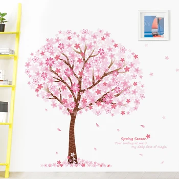 Romantiška Pink Cherry Tree Sienų Lipdukai Kambarį Dekoruoti Miegamojo Puošimas Fono Sienos, Namų Dekoro Lipnios Etiketės