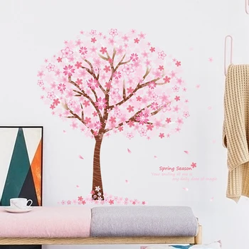 Romantiška Pink Cherry Tree Sienų Lipdukai Kambarį Dekoruoti Miegamojo Puošimas Fono Sienos, Namų Dekoro Lipnios Etiketės