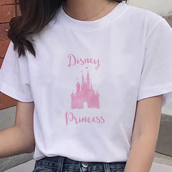 Rožinė Disney Princess Grafinis Raidė T-shirt Kūrybinė Asmenybė Drabužių Mados Marškinėlius trumpomis Rankovėmis Mados Marškinėliai Viršų
