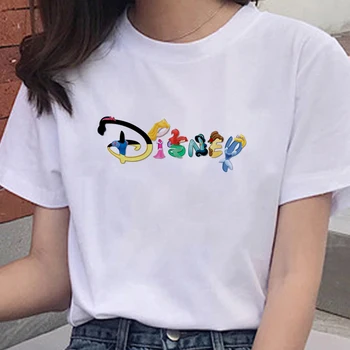 Rožinė Disney Princess Grafinis Raidė T-shirt Kūrybinė Asmenybė Drabužių Mados Marškinėlius trumpomis Rankovėmis Mados Marškinėliai Viršų