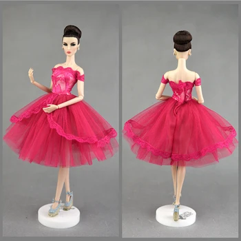 Rožinė Off-Pečių vientisas Suknelės Barbie Lėlė Princesė Suknelė Vakare Šalis Suknelė Drabužių 1/6 BJD Doll Komplektus Drabužių