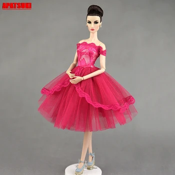 Rožinė Off-Pečių vientisas Suknelės Barbie Lėlė Princesė Suknelė Vakare Šalis Suknelė Drabužių 1/6 BJD Doll Komplektus Drabužių