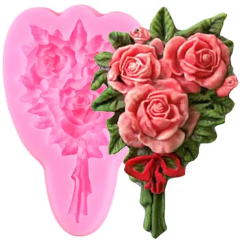 Rožių Gėlių Puokštė Silikono Formų Vestuvių Cupcake Topper Minkštas Dekoravimo Priemonės, Sausainių Saldainiai Molio Šokolado Gumpaste Liejimo Formos