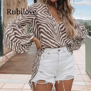 Rubilove Elegantiškas Moterų Palaidinė 2019 Mados Spausdinti Ilgi Marškinėliai Moteriška Visą Rankovės Sexy Nėrinių Darbo Viršūnių Atsitiktinis