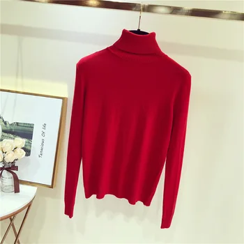 Rudenį ir žiemą naujas aukštos apykaklės vientisos spalvos trikotažo, žemiausią marškinėliai ilgomis rankovėmis bazės vientisos spalvos megztinis golfo 9013#
