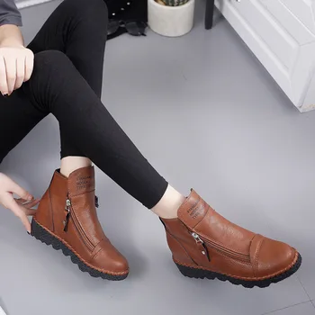 Rudenį platforma pleišto kulno batai Moterims, Batai su didesne platforma vienintelis moterų mados atsitiktinis zip boots785mk
