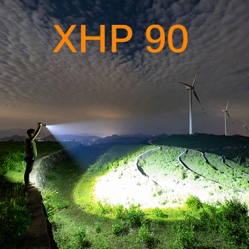 Ryškiausia XHP90 LED Žibintuvėlis Įkraunamas Galingas Žibintuvėlis Super Vandeniui Zoom Medžioklės Šviesos Naudojimo 18650 arba 26650 Battey