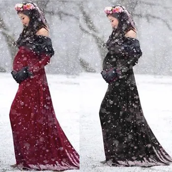 SAGACE motinystės Suknelė Moterims Pregnants Motinystės Fotografija Rekvizitai nėštumo suknelė Off Peties ilgomis Rankovėmis Kietas Suknelė vestidos