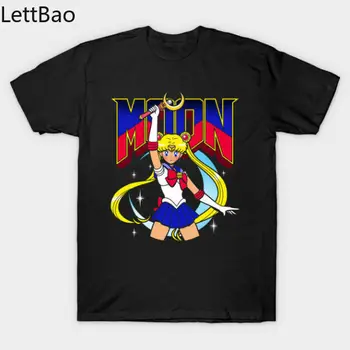 Sailor Moon Magija Herojus Japonijos Fantazijos Anime Juokinga, Juoda T-shirt Vyrai /Moterys Harajuku Mados Hipster Drabužių Streetwear