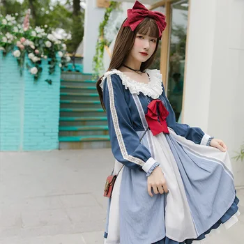 Saldus lolita dress senovinių nėrinių o-kaklo aukštos juosmens kratinys viktorijos suknelė kawaii girl gothic lolita op loli cosplay