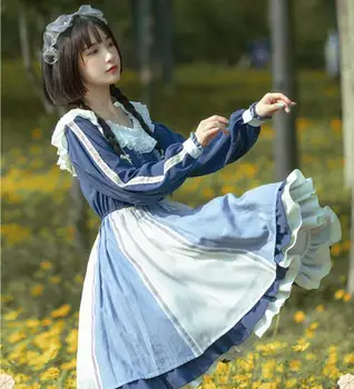 Saldus lolita dress senovinių nėrinių o-kaklo aukštos juosmens kratinys viktorijos suknelė kawaii girl gothic lolita op loli cosplay