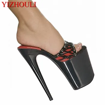 Sandalai Naujas 20cm Itin Aukšti Kulniukai 8 Colių Lady Mados Seksualus Juodos Platformos Moterų Šlepetės