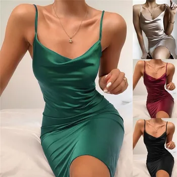 Satino Suknelė Nėrinių Iki 2020 Metų Vasaros Ponios Bodycon Mini Suknelė Be Rankovių Backless Plonas Elegantiškas Šalis Komplektus Seksualus Klubas Drabužius