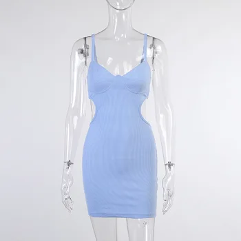 Seksualus Baltoji Moteris Tuščiaviduriai Iš Megztinių 2021 M. Vasarą Mini Suknelė Įvyniojimas Bodycon Juoda Spageti Dirželis Bodycon Šalies Klubas Suknelė