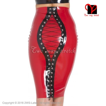 Sexy raudona su juoda ilgai Latekso pieštuku sijonas su jungiamąją atgal Gumos sijonas Gummi sijonas Playsuit Bodycon plius dydis nuosėdos QZ-135