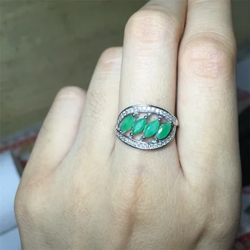 SHIQING Pobūdžio žalia 4pcs smaragdas 925 sterlingas sidabro prabanga brangakmeniai brangakmenio lapų žiedas moterims
