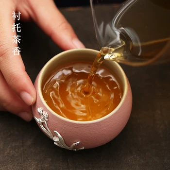 Sidabro inkrustacijos taurės 999 sidabro meistras asmens rankų darbo keramikos vieną Kung Fu arbatos puodelio arbatos rinkinys