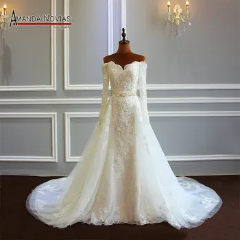 Skraiste soiree 2020 vestuvių suknelė, su nuimamu sijonu visiškai nėrinių rankovėmis nuotakos suknelė