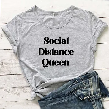 Socialinės Atstumas Karalienė Juokingi Marškinėliai Moterims Viršuje Vasaros trumpomis Rankovėmis Marškinėlius Moterims Medvilnės Juoda Camisetas Mujer Kietas Femme T-shirts