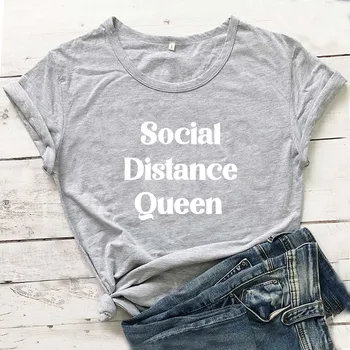 Socialinės Atstumas Karalienė Juokingi Marškinėliai Moterims Viršuje Vasaros trumpomis Rankovėmis Marškinėlius Moterims Medvilnės Juoda Camisetas Mujer Kietas Femme T-shirts