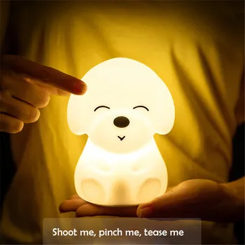 Spalvinga ŠUO Naktį LED Šviesos Gyvūnų Šviesos USB Įkrovimo Silikono Minkštas Animacinių filmų Touch šviesos Vaikai Naktį Lempos Miegamajame Šviesos