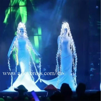 Sportinių šokių kostiumai led kostiumas etape podiumo, dainininkė nešioja šalies moterų suknelės, dj plaukų dvasios cosplay drabužius balta led lemputė