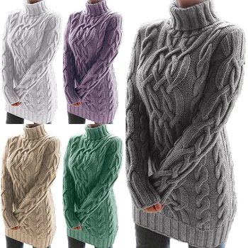 Sprogstamųjų džemperis moterims, Europoje ir Amerikoje, rudenį ir žiemą sutirštės du atvartas retro storais siūlais twist megztinis