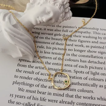 S'STEEL Pakabukas Karoliai 925 Sterlingas Sidabro Žalia Cirkonis Geometrijos Tuščiaviduriai Aukso Grandinės Collier Femme 2019 Accesories Juvelyriniai dirbiniai
