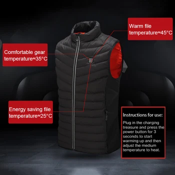Stand-up apykaklės šildymo medvilnė, liemenė Grafeno elektros šildymo vest USB safe intelligent pastovios temperatūros šildymo kostiumas