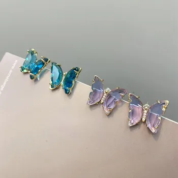 Stud Auskarai Moterims Korėja Mados Spalvinga Skaidrus Stiklas Blizga Crystal Butterfly Pareiškimą Šalies Šiuolaikinių Moterų Papuošalai