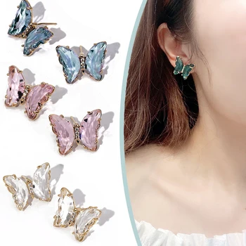 Stud Auskarai Moterims Korėja Mados Spalvinga Skaidrus Stiklas Blizga Crystal Butterfly Pareiškimą Šalies Šiuolaikinių Moterų Papuošalai