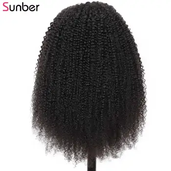 Sunber Hair13x4/6 mongolų Keistą Garbanotas glueless Nėriniai Priekiniai Žmogaus Plaukų Perukai 150%tankis Remy iš Naujo Pulcked Nėriniai Priekiniai Perukai