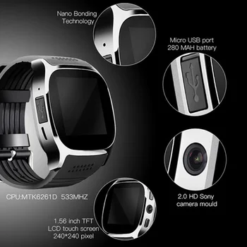 T8 Bluetooth palaiko SIM TF kortelei kamera miego stebėjimo pedometer smart žiūrėti vyriški žiūrėti ponios žiūrėti