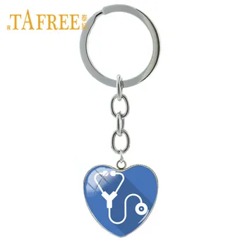 TAFREE Medicinos Skeptrą pasirašyti Pakabukai Raktų Grandinės Širdies Formos Pakabukas Stetoskopas paketų prižiūrėtojų raktinę & Keychain Slaugytojų, Gydytojų Dovana SE33