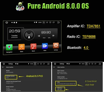 TDA7851 Android 8.0 4GB RAM, 32GB 8 core automobilių radijas, Wifi, GPS, Glonass Žemėlapių Automobilių DVD Grotuvas, RDS Radijo Skoda Octavia m. m. 2016 m.