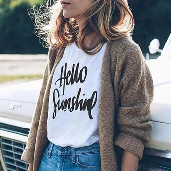 Top Moterų Estetinės Negabaritinių Tumblr Hipster Marškinėlius Sveiki Saulės T-shirt Vasaros Stilingas Juokinga Atostogų Vacay Tee Viršų