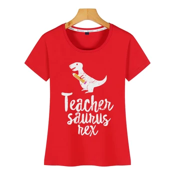 Topai Marškinėliai Moterims mokytojas saurus rex mokytojas trex motinos diena O-Kaklo Derliaus Spausdinimo Moterų Marškinėlius