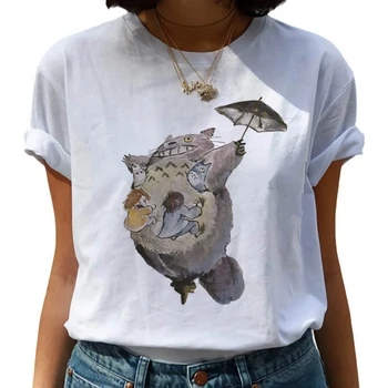 Totoro Studio Ghibli t-shirt vasaros top moterų ulzzang grafinis tees moterų grunge kawaii harajuku vasarą viršų