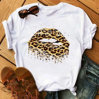 Trumpas Rankovės Marškinėliai Leopard širdies Plakimas Spausdinti Moterų Tshirts Drabužius Ponios Harajuku Moteriški Marškinėliai Topai O-kaklo Moterų Marškinėliai
