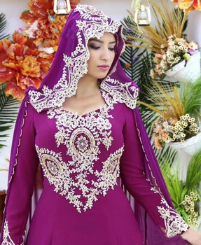 Turish Musilm hijab Vakaro Suknelės Caftan Dubajus Purpurinis Vakaras Chalatai Su Caped Nėrinių ilgomis Rankovėmis Promenadzie Suknelė, Suknelės, Šaliai