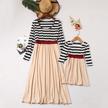 Tėvų-vaikų drabužiai moterims mergina dress juostele susiuvimo suknelė šeimos laisvalaikio drabužiai 2020 m. rudenį tėvų-vaikų suknelė suknelė