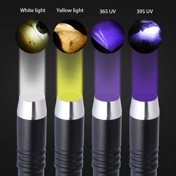 Ultravioletinės Šviesos 8W Balta+Geltona+365nm+395nm UV LED Žibintuvėlis Augintinio Šlapimo Dėmes Detektorius Brangakmenio Identifikavimo+18650+kroviklis