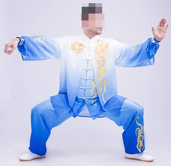 Unisex Vasarą&Pavasario chi kostiumai gradientas trijų dalių kostiumą kovos menų naudingumo drabužių kung fu uniformas mėlyna/violetinė/sidabrinė