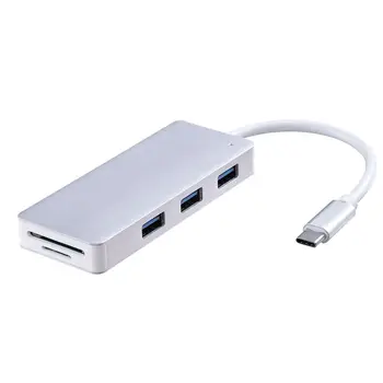 USB-C 3-Port USB 3.0 Konverteris Splitter Aliuminio Atveju Kortelių Skaitytuvas