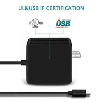 USB C 45W C Tipo Maitinimo Adapteris Įkroviklis Suderinamas su MacBook/Pro, Lenovo, ASUS, Acer, Dell, Huawei, HP ir Kiti Nešiojamieji kompiuteriai USB C