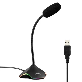 USB Mikrofonas su RGB PC Kompiuteris, Nešiojamas Nešiojamojo kompiuterio Darbalaukio Žaidimų Kalbasi 